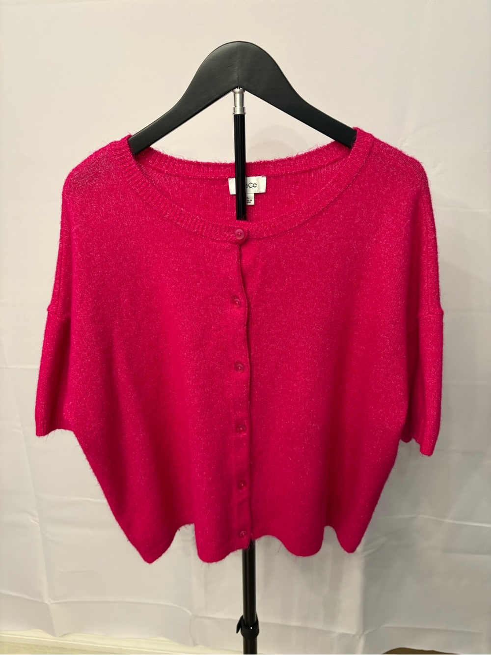 CeCe Bright Fuchsia Short-Sleeve Button Cardigan